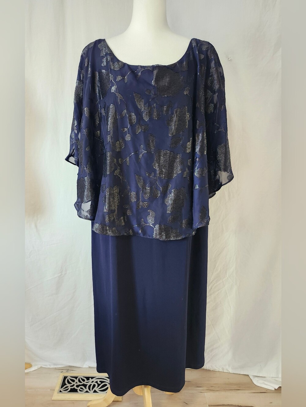 Connected Apparel Navy Metallic-Accent Layered Dress